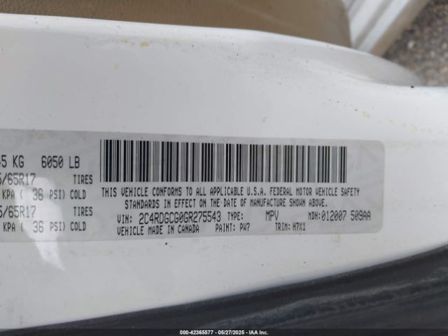 2C4RDGCG0GR275543 Dodge Grand Caravan Sxt