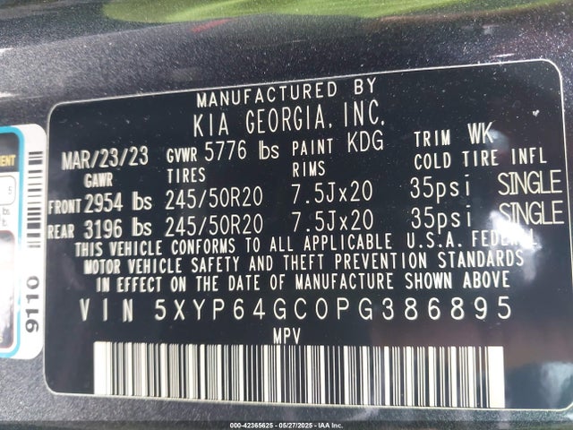 5XYP64GC0PG386895 KIA gdi lambda-ii