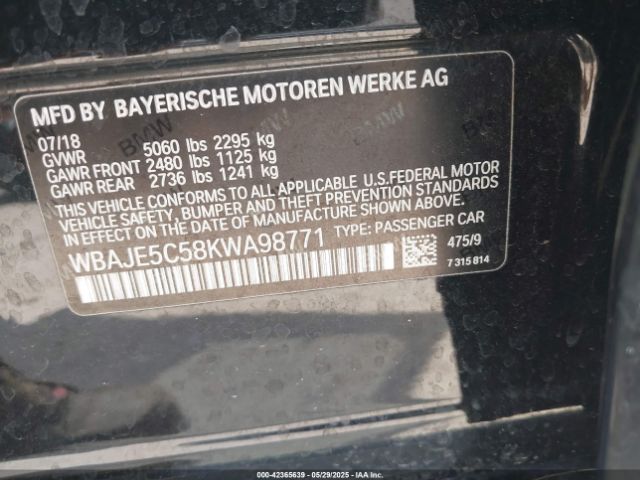 2019 BMW 540I WBAJE5C58KWA98771 Photo 8
