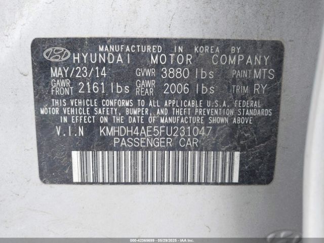 KMHDH4AE5FU231047 Hyundai ELANTRA SE