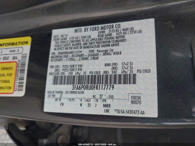 Ford Fusion Hybrid Titanium 2015 3FA6P0RU0FR117779 Image 9