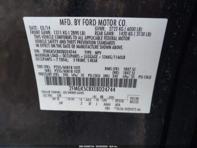 2FMGK5C8XEBD24744 Ford FLEX SEL