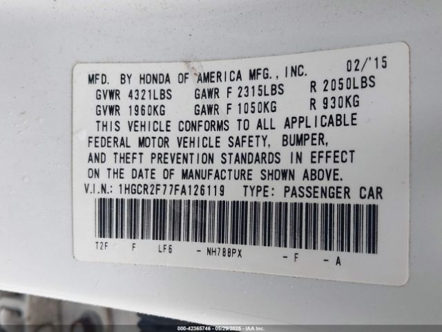 1HGCR2F77FA126119 Honda ACCORD EX