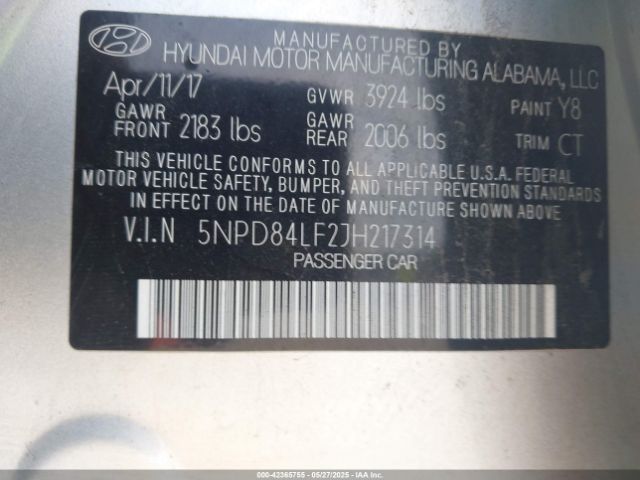 2018 HYUNDAI ELANTRA 5NPD84LF2JH217314 Photo 8