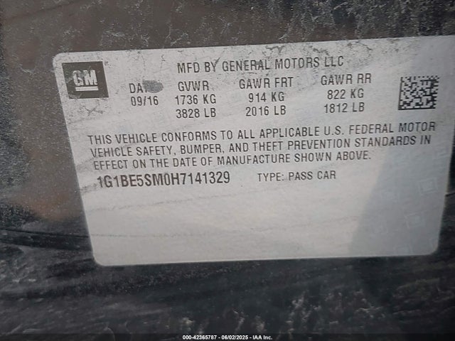 1G1BE5SM0H7141329 Chevrolet le2 -di: direct injection, vvt: variable valve timing, gen, alum