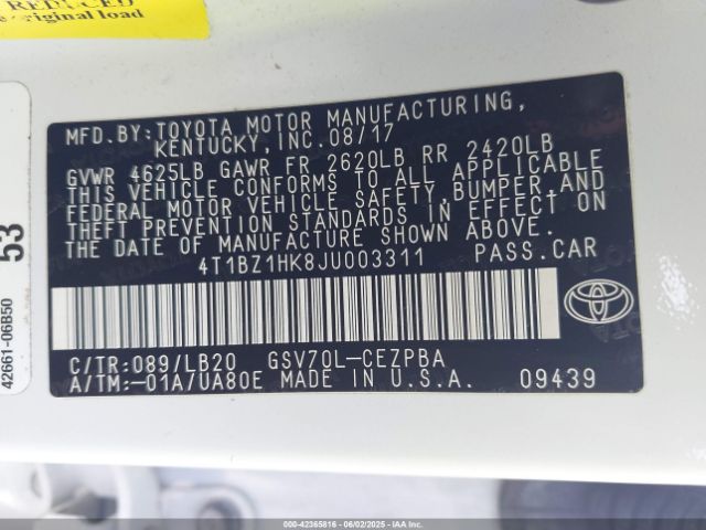 4T1BZ1HK8JU003311 Toyota Camry Xse V6