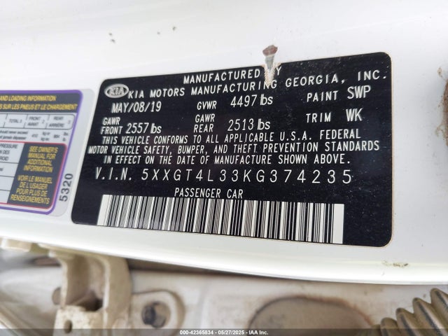 5XXGT4L33KG374235 KIA gdi