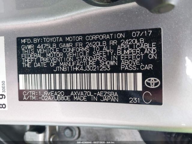 JTNB11HK4J3021253 Toyota CAMRY SE