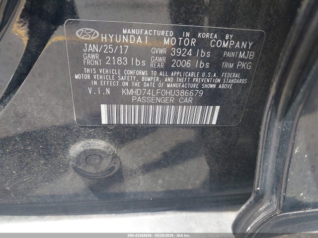 KMHD74LF0HU386679 Hyundai ELANTRA SE