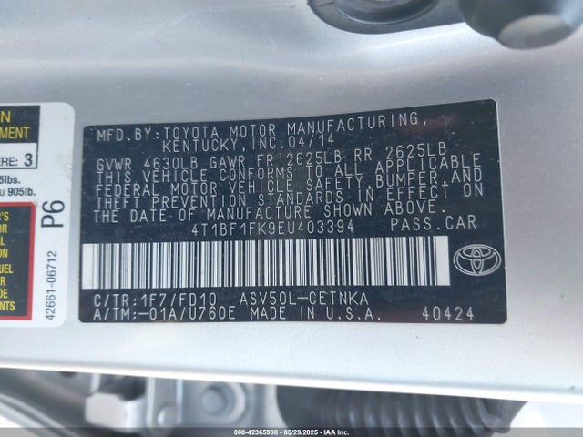 Toyota 2ar-fe 2014 4T1BF1FK9EU403394 Image 9
