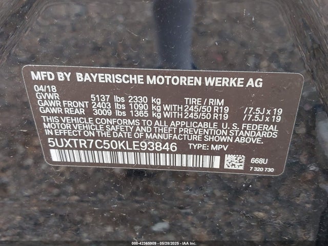 5UXTR7C50KLE93846 BMW X3