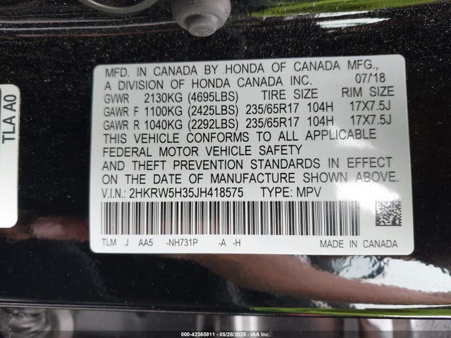 2HKRW5H35JH418575 Honda CR-V LX