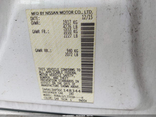 1N4AL3AP3GC148344 Nissan Altima 2.5 S