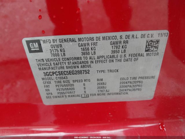 3GCPCSEC5EG288752 Chevrolet Silverado 1500 1lz