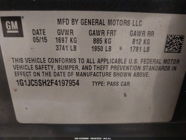 1G1JC5SH2F4197954 Chevrolet Sonic Lt Auto