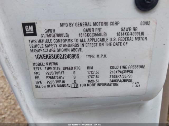 2002 GMC YUKON 1GKEK63U62J248966 Photo 8