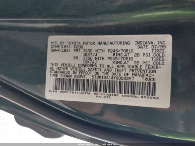 2000 TOYOTA TUNDRA 5TBRT3414YS009367 Photo 8