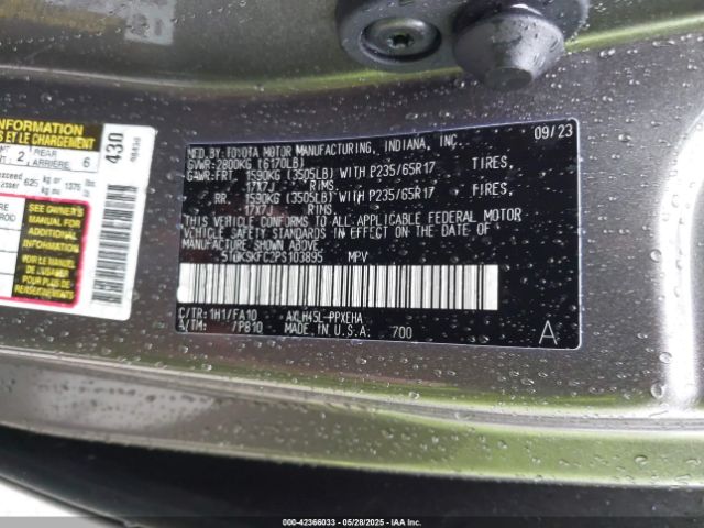 5TDKSKFC2PS103895 Toyota SIENNA LE