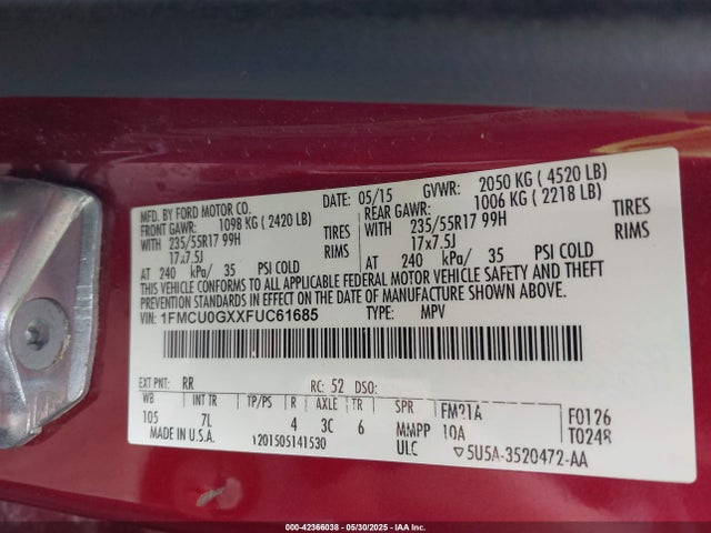 1FMCU0GXXFUC61685 Ford 2015