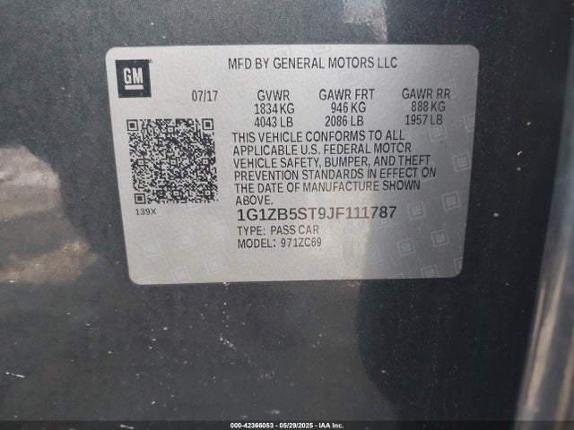 1G1ZB5ST9JF111787 Chevrolet lfv - direct injection, variable valve timing, gen 1