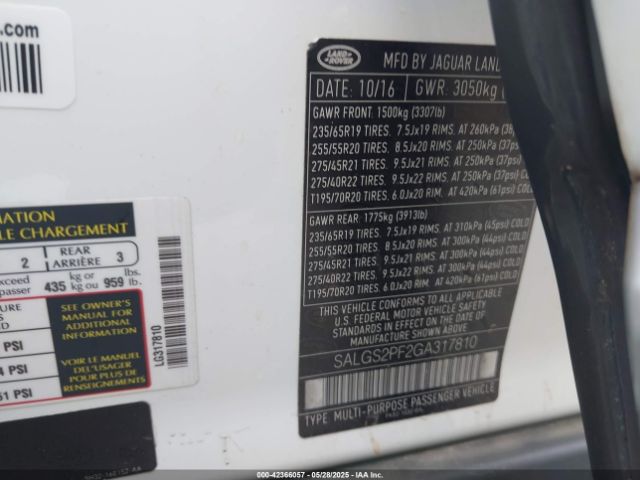 SALGS2PF2GA317810 Land Rover Range Rover 3.0l V6 Supercharged Hse