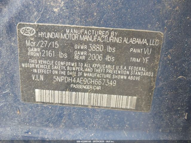 5NPDH4AE9GH667349 Hyundai dohc mpi nu