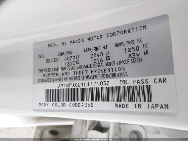 2020 MAZDA MAZDA3 JM1BPACL1L1171032 Photo 8