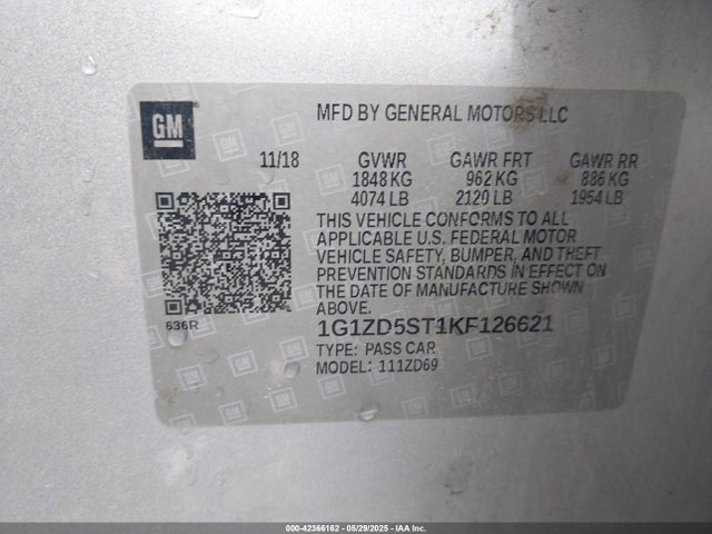 1G1ZD5ST1KF126621 Chevrolet MALIBU LT