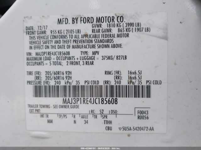 2018 FORD ECOSPORT MAJ3P1RE4JC185608 Photo 8