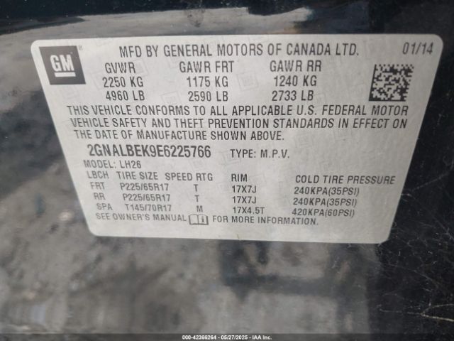 2GNALBEK9E6225766 Chevrolet EQUINOX 1LT