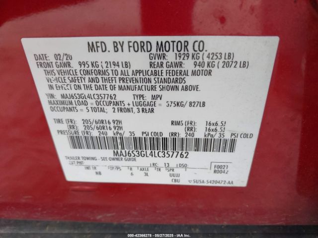 2020 FORD ECOSPORT MAJ6S3GL4LC357762 Photo 8