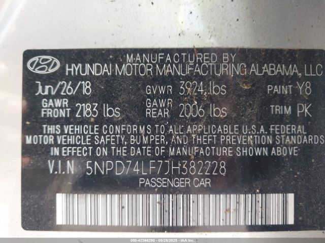 2018 HYUNDAI ELANTRA 5NPD74LF7JH382228 Photo 8