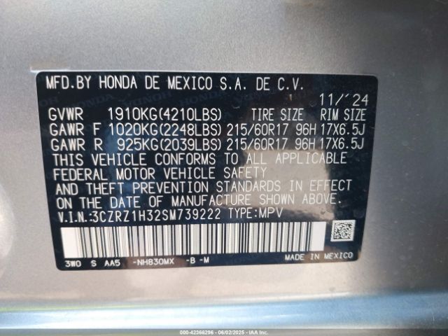 3CZRZ1H32SM739222 Honda Hr-v 2wd Lx