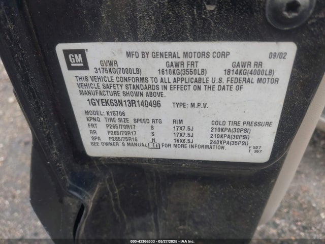 2003 CADILLAC ESCALADE 1GYEK63N13R140496 Photo 8