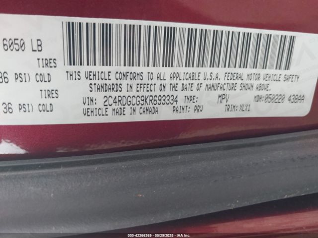 2019 DODGE GRAND CARAVAN 2C4RDGCG9KR693334 Photo 8