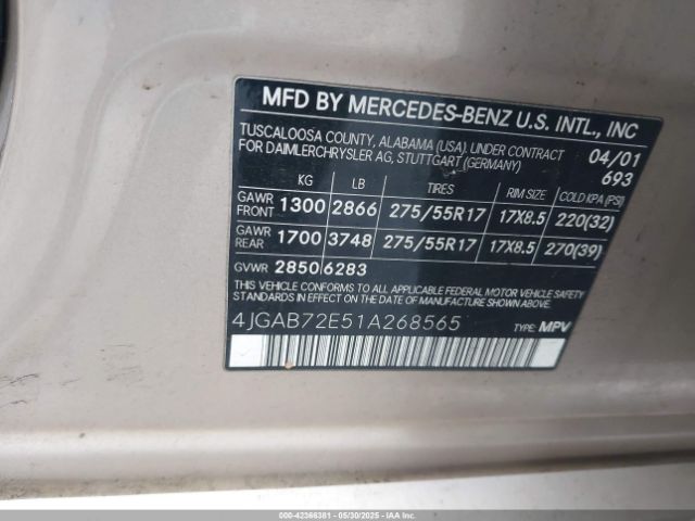 2001 MERCEDES-BENZ ML 430 4JGAB72E51A268565 Photo 8