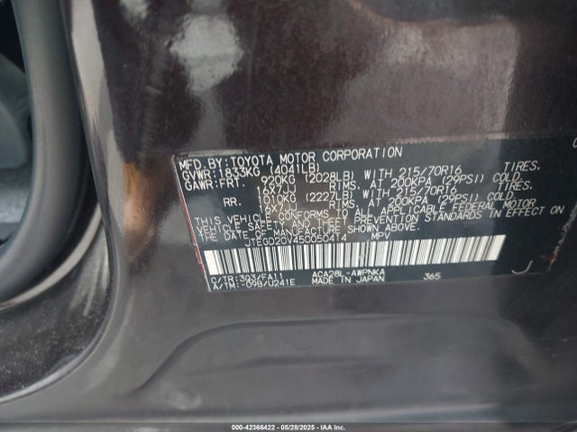42366422 :رقم المزاد ، JTEGD20V450050414 vin ، 2005 Toyota Rav4 مزاد بيع