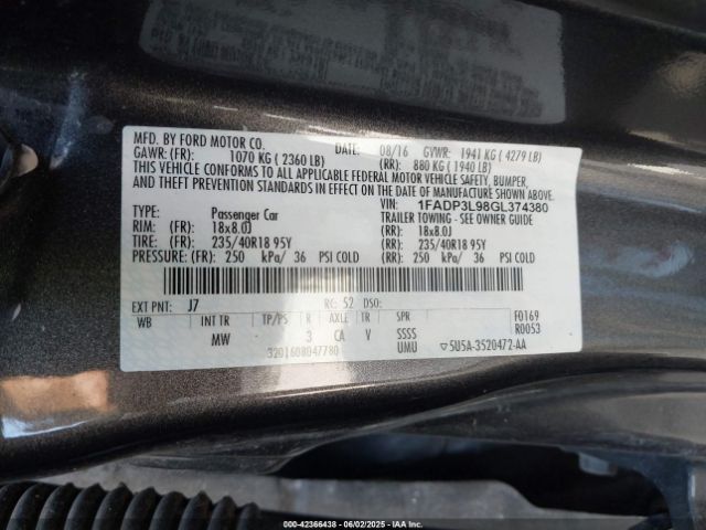 1FADP3L98GL374380 Ford FOCUS ST
