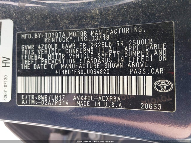 Toyota 2ar-fxe+2jm 2018 4T1BD1EB0JU064820 Image 9