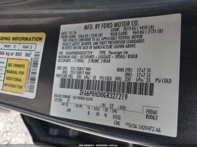 3FA6P0HD0GR327219 Ford FUSION SE