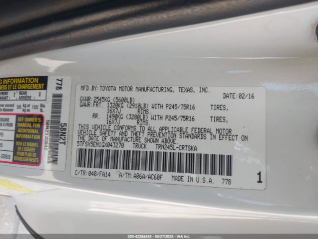 5TFSX5EN1GX043270 Toyota Tacoma Sr