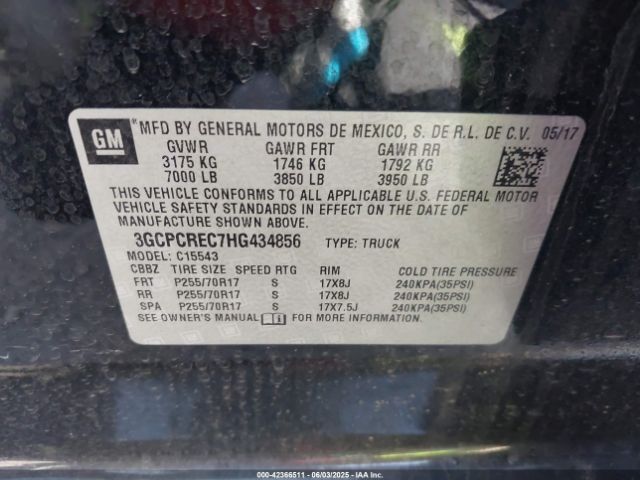 3GCPCREC7HG434856 Chevrolet l83 - sidi: spark ignited direct injection, vvt: variable valve timing, afm, e85 max, alum