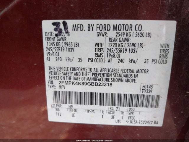 2FMPK4K89GBB23318 Ford Edge Titanium