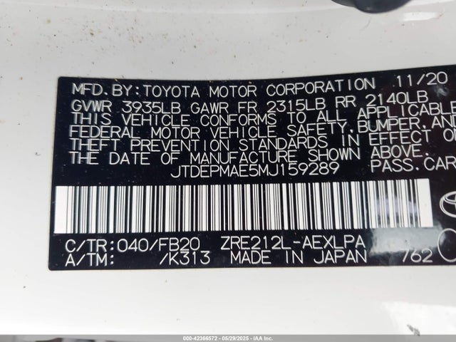 JTDEPMAE5MJ159289 Toyota 2zr-fae