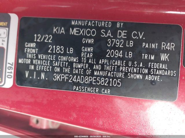 3KPF24AD8PE582105 KIA Forte Lxs