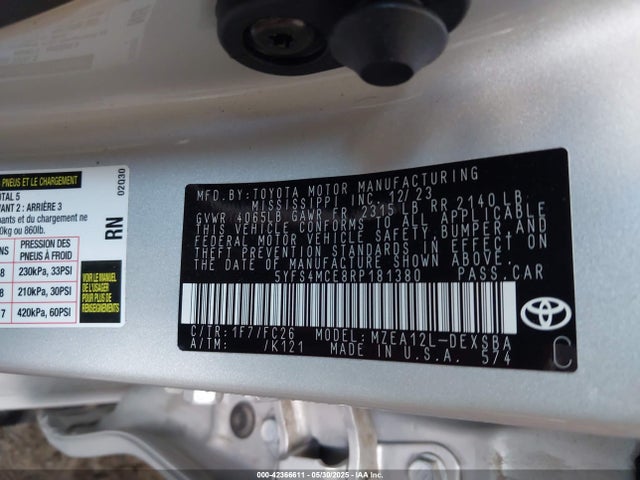 5YFS4MCE8RP181380 Toyota m20a-fks