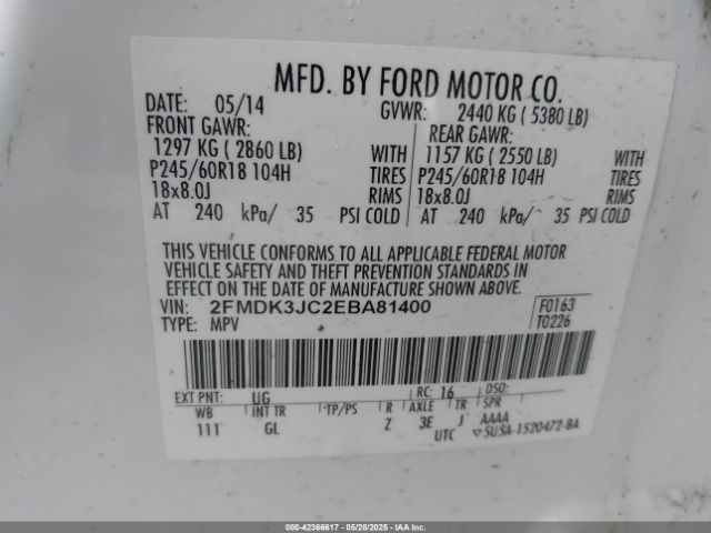2FMDK3JC2EBA81400 Ford EDGE SEL