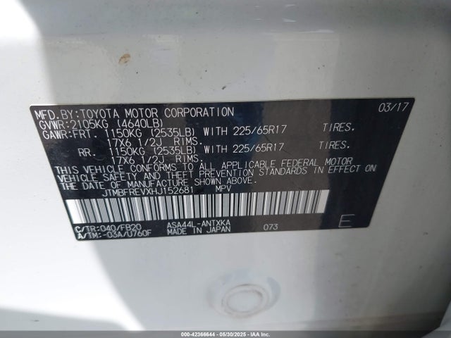 JTMBFREVXHJ152681 Toyota 2ar-fe
