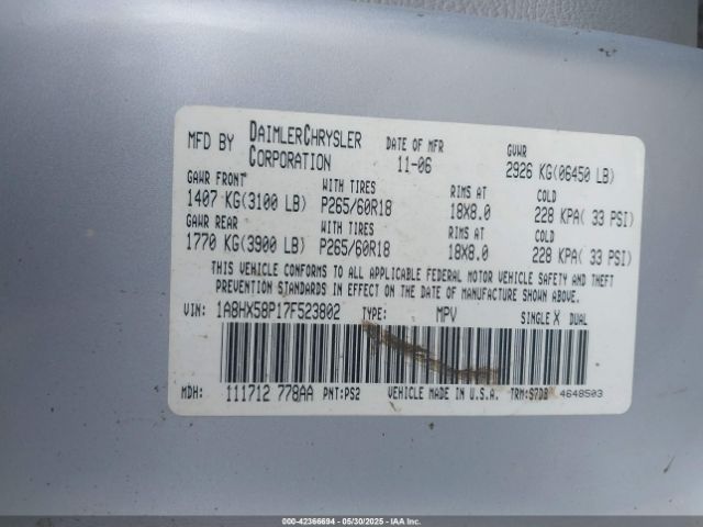 2007 CHRYSLER ASPEN 1A8HX58P17F523802 Photo 8