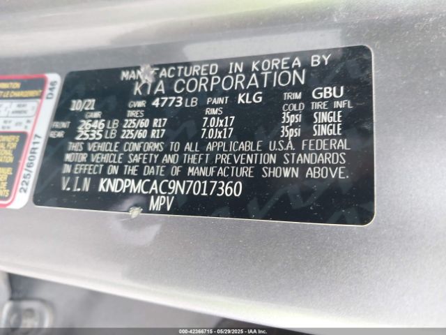 KNDPMCAC9N7017360 KIA Sportage Lx